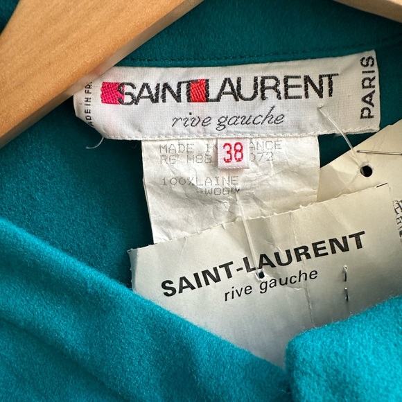 Yves Saint Laurent Rive Gauche Vintage Wool Long Cape In Turquoise - Picture 5 of 10
